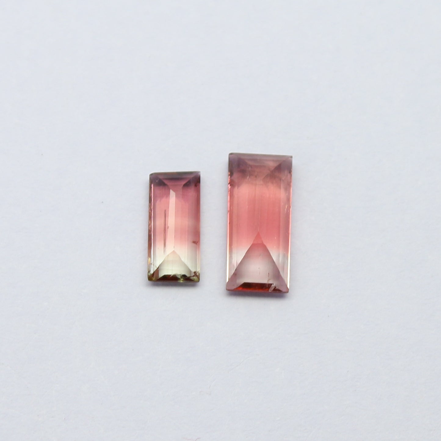 Natural Bi-Color Tourmaline Lot 2.14 Carat 10x4.5/8x4 MM Baguette Shape Faceted Gemstone 2 Piece Lot
