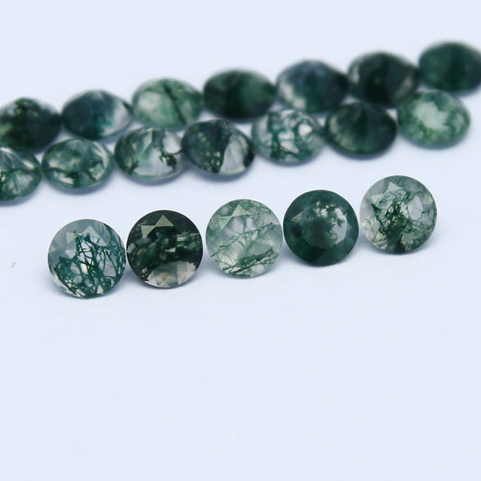 Natural Moss Agate 4x4 MM Round Shape Faceted Gemstone 20 Piece Lot