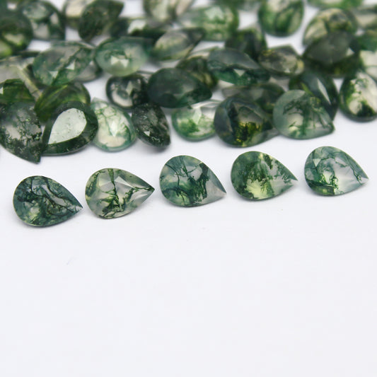 Natural Moss Agate Lot 7x5 MM Pear Shape Faceted Gemstone Lot