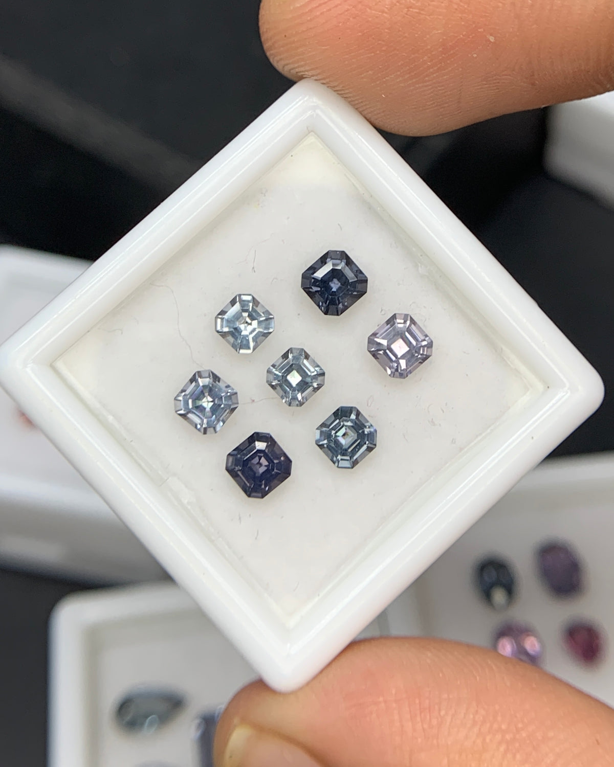 Natural Multi Color Spinel 1.89 Carat Mix Sze Asscher Cut Faceted Gemstone 7 Piece Lot