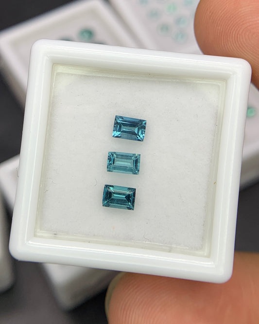 Natural Blue Tourmaline Lot 0.74 Carat 4.5x3 MM Baguette Shape Faceted Gemstone 3 Piece Lot