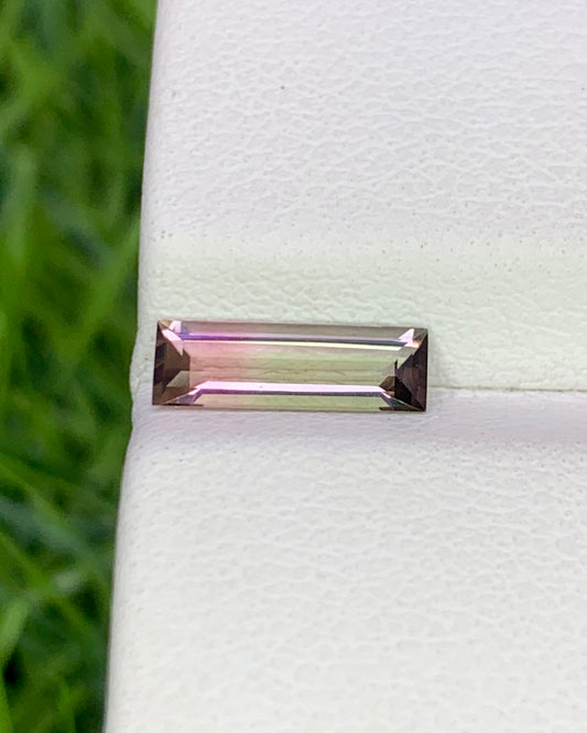 Natural Bi Color Tourmaline 0.61 Carat 9.5x3.4 MM Baguette Shape Faceted Gemstone