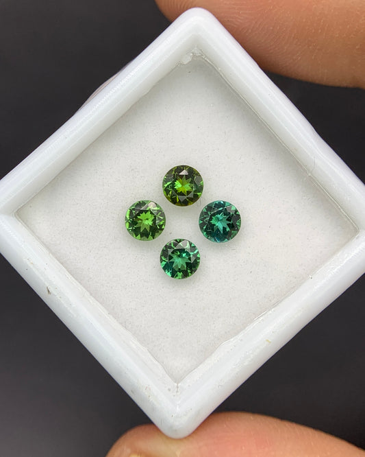 Natural Green Tourmaline Lot 0.95 Carat 4x4 MM Round Shape Faceted Gemstone 4 Piece Lot