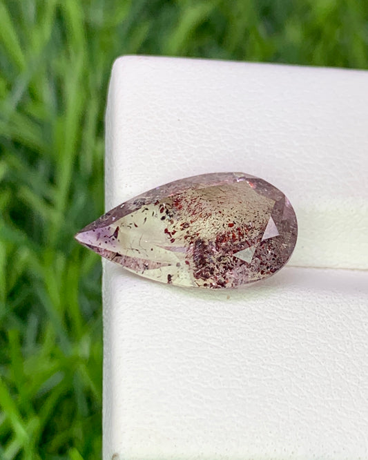 Natural Super Seven 4.28 Carat 16x9.5MM Pear Shape Faceted Gemstone with 7 Crystals Healing Stone Seven Chakra Melody Stone