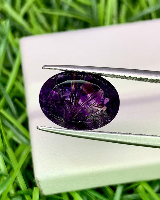 Natural Super Seven 3.95 Carat 12.6x9.3 MM Oval Shape Faceted Gemstone with 7 Crystals Healing Stone Seven Chakra Melody Stone