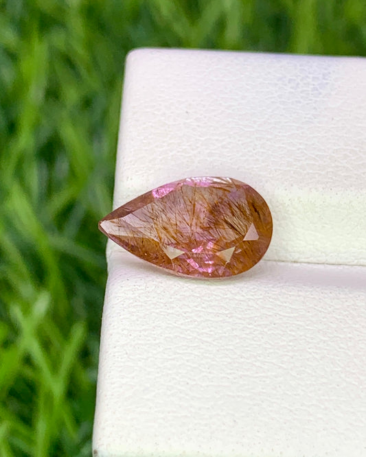 Natural Super Seven 2.40 Carat 12.1x8 MM Pear Shape Faceted Gemstone with 7 Crystals Healing Stone Seven Chakra Melody Stone