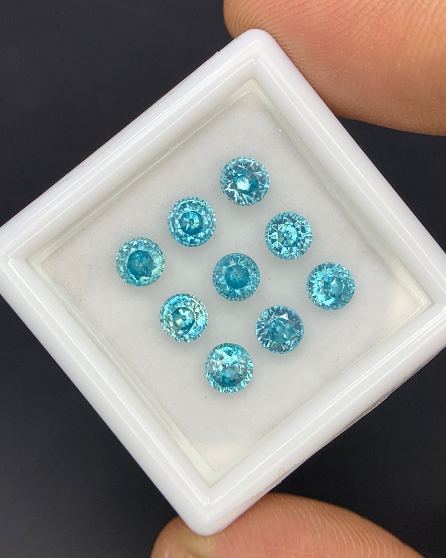 Natural Cambodian Blue Zircon Lot 4.51 Carat 4x4 MM Round Shape Faceted Gemstone 9 Piece Lot