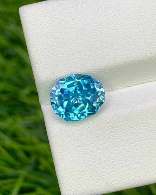 Natural Cambodian Blue Zircon 3.36 Carat 9x7.6 MM Fancy Shape Faceted Gemstone