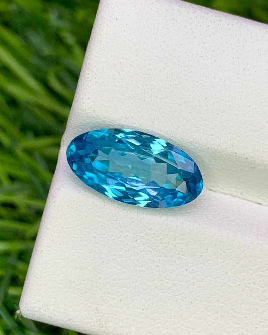 Natural Cambodian Blue Zircon 4.31 Carat 13.5x7 MM Oval Shape Faceted Gemstone