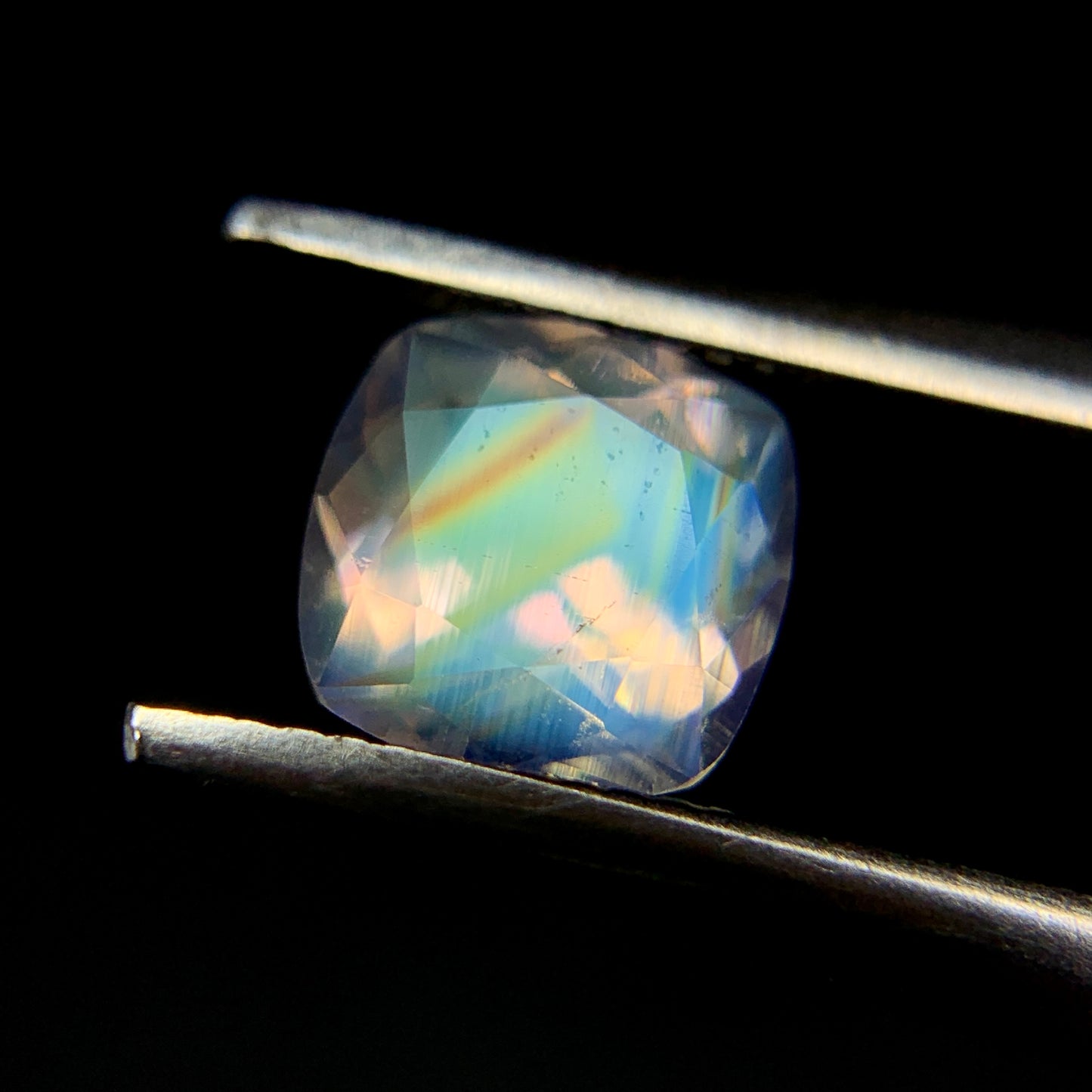 Natural Multi-Fire Rainbow Moonstone 0.66 Carat 5.7x5.7 MM Cushion Shape Faceted Gemstone