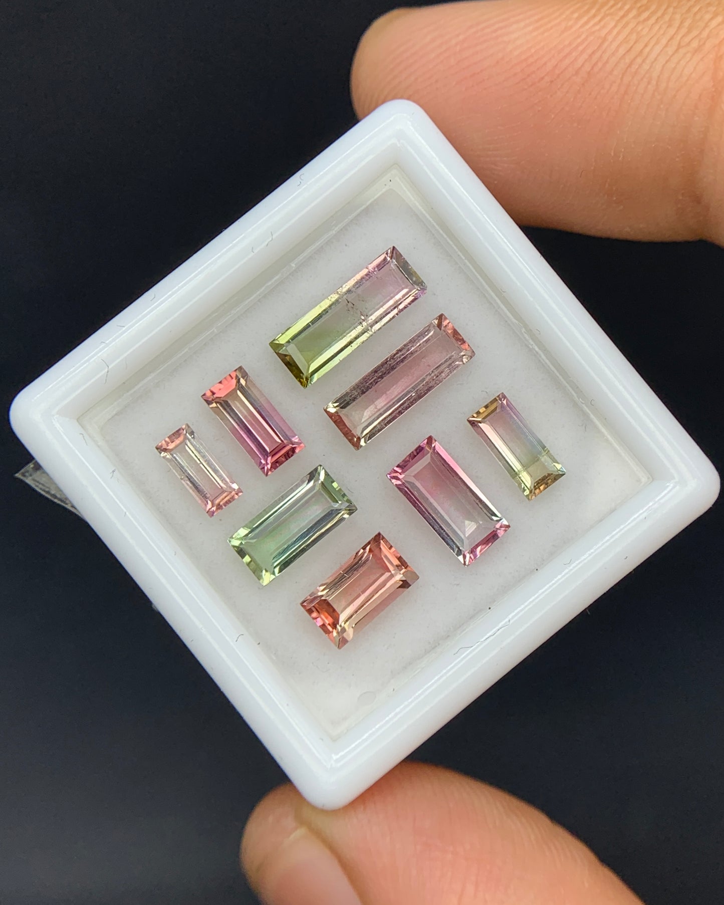 Natural Bi Color Tourmaline Lot 3.48 Carat Mix Size Baguette Shape Faceted Gemstone 8 Piece Lot