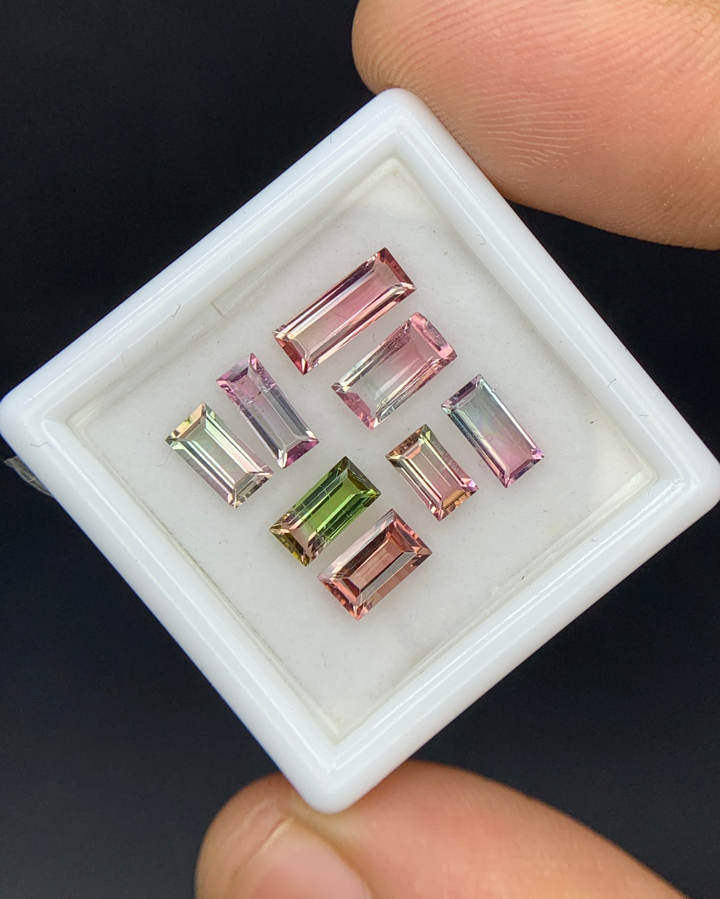 Natural Bi Color Tourmaline Lot 2.91 Carat Mix Size Baguette Shape Faceted Gemstone 8 Piece Lot