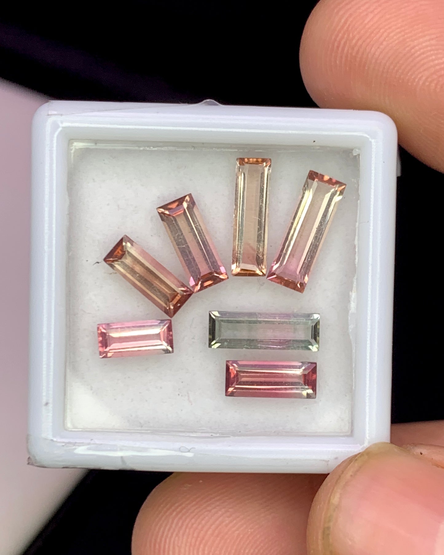 Natural Bi Color Tourmaline Lot 3.69 Carat Mix Size Baguette Shape Faceted Gemstone 7 Piece Lot