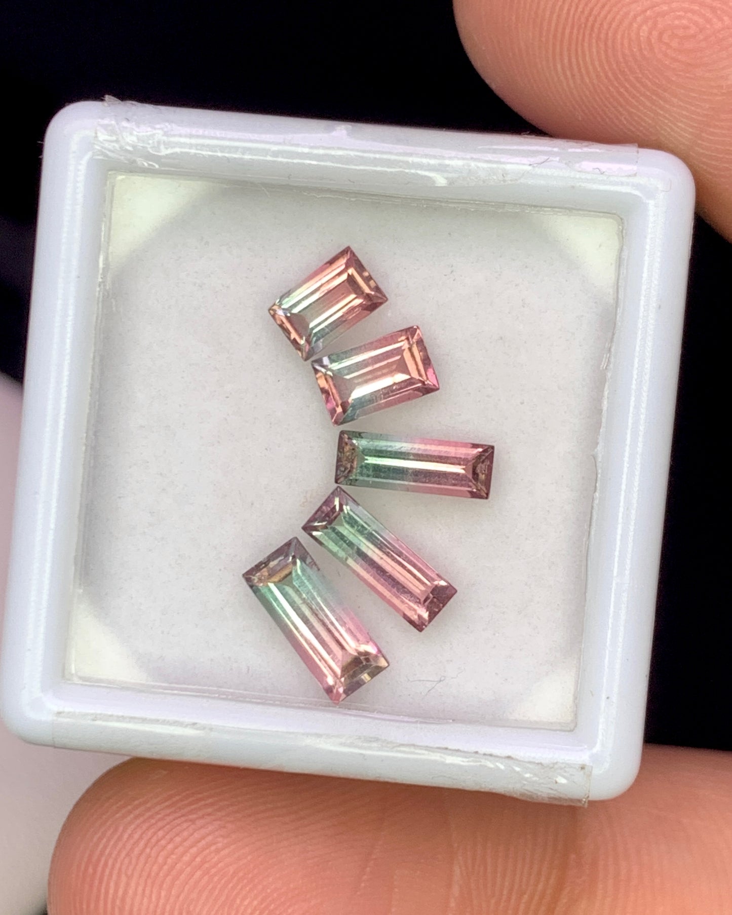 Natural Bi Color Tourmaline Lot 1.88 Carat Mix Size Baguette Shape Faceted Gemstone 4 Piece Lot