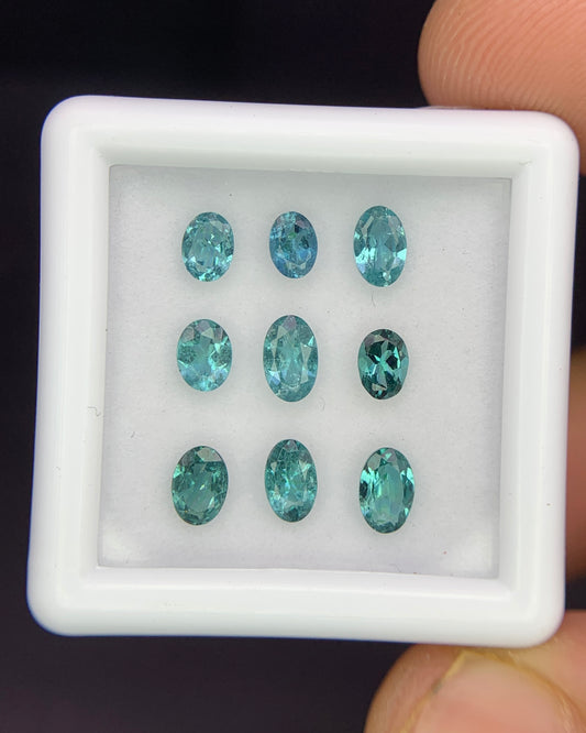 Natural Indicolite Tourmaline Lot 1.69 Carat Mix Size Oval Shape Faceted Gemstone 9 Piece Lot