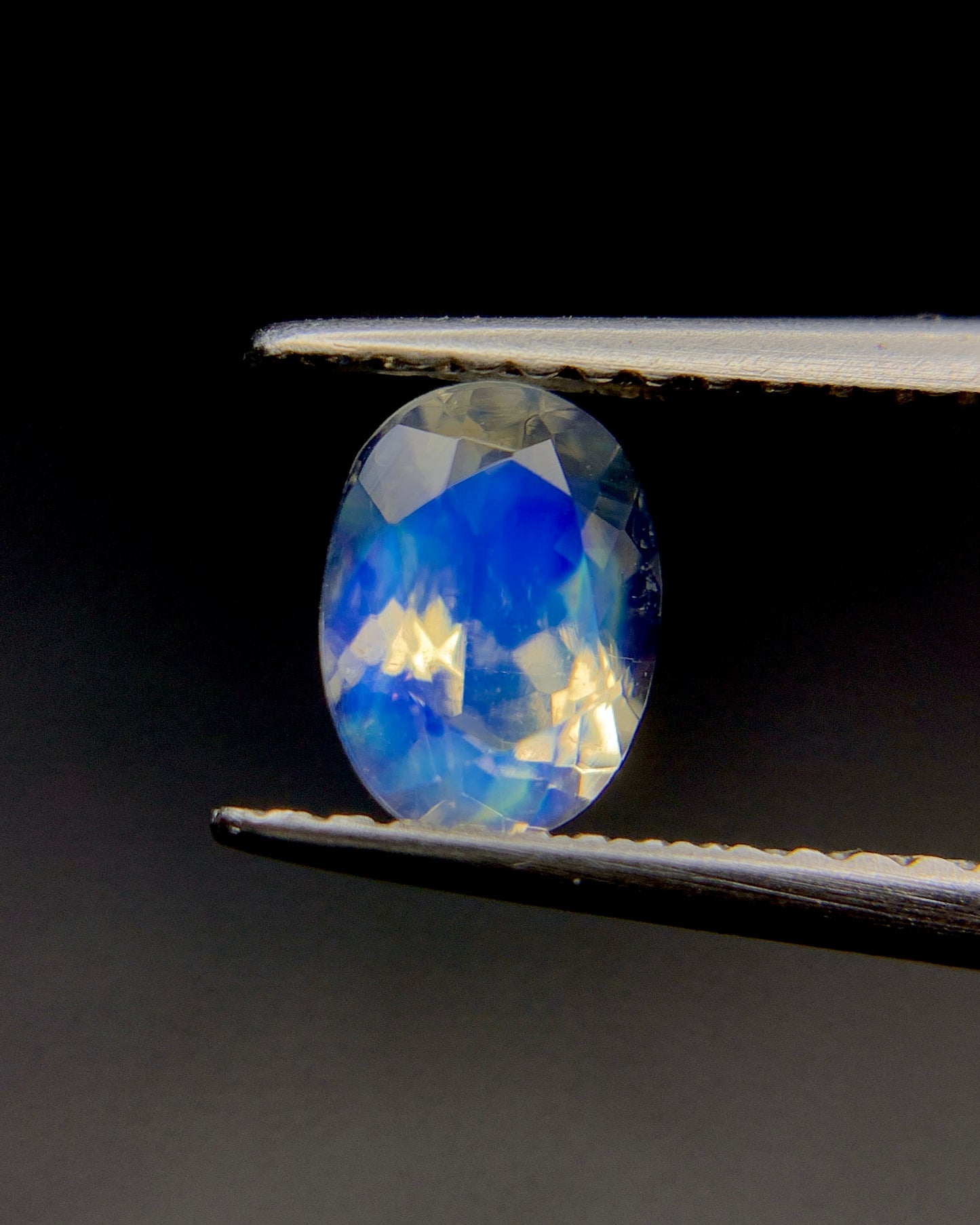 Natural Blue Fire Rainbow Moonstone 0.76 Carat 6.8x5 MM Oval Shape Faceted Gemstone from Madagascar