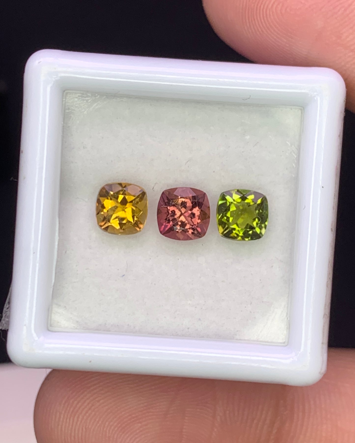 Natural Multi Color Tourmaline Lot 1.65 Carat 5x5 MM Cushion Shape Faceted Gemstone 3 Piece Lot