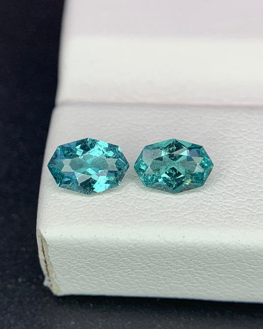 Natural Indicolite Tourmaline Lot 0.74 Carat 6x4.2/5.8x4MM Fancy Shape Faceted Gemstone 2 Piece Lot