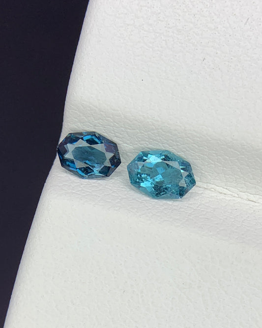 Natural Indicolite Tourmaline Lot 0.54 Carat 5.5x3.9/5.2x3.8 MM Fancy Shape Faceted Gemstone 2 Piece Lot