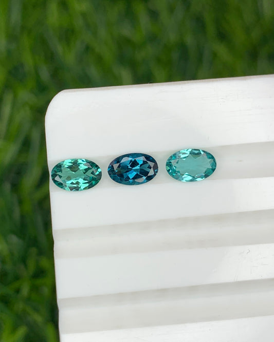 Natural Indicolite Tourmaline Lot 0.98 Carat 6x4 MM Oval Shape Faceted Gemstone 3 Piece Lot