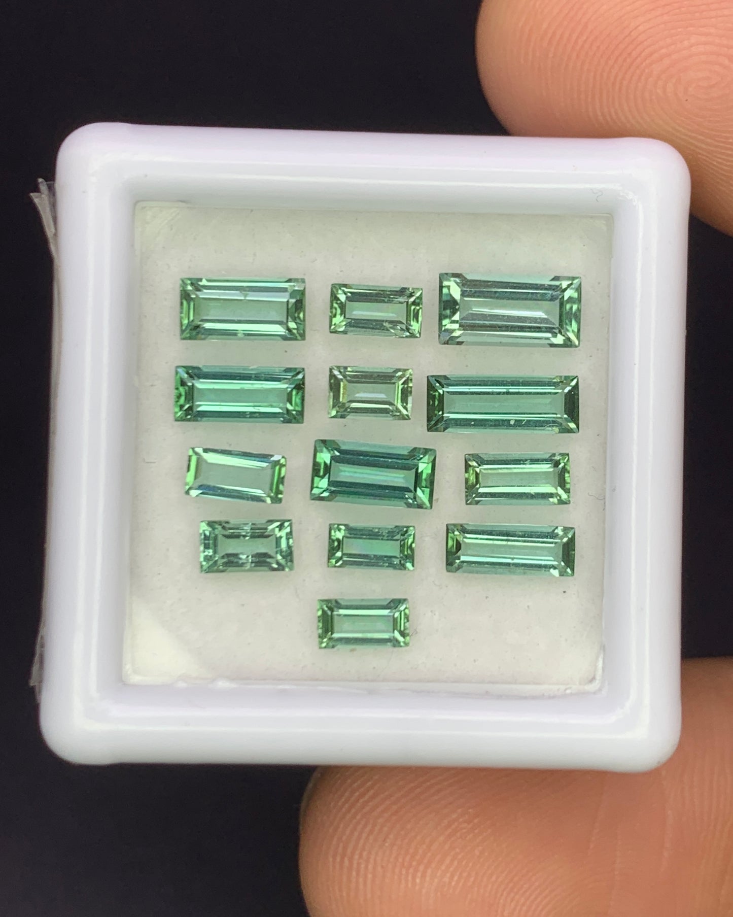 Natural Mint Green Tourmaline Lot 3.13 Carat Mix Size Baguette Shape Faceted Gemstone 13 Piece Lot