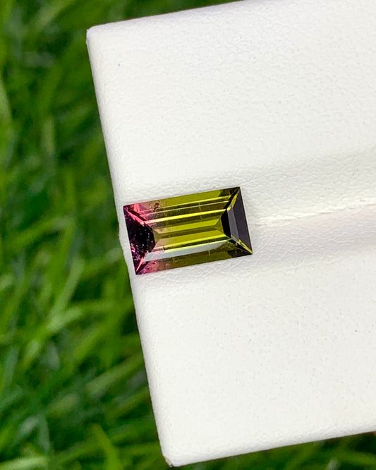 Natural Bi Ccolor Tourmaline 1.38 Carat 9x5.3 MM Baguette Shape Faceted Gemstone