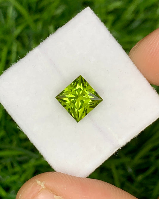 Natural Peridot 1.67 Carat 6.5x6.5 MM Square Shape Faceted Gemstone