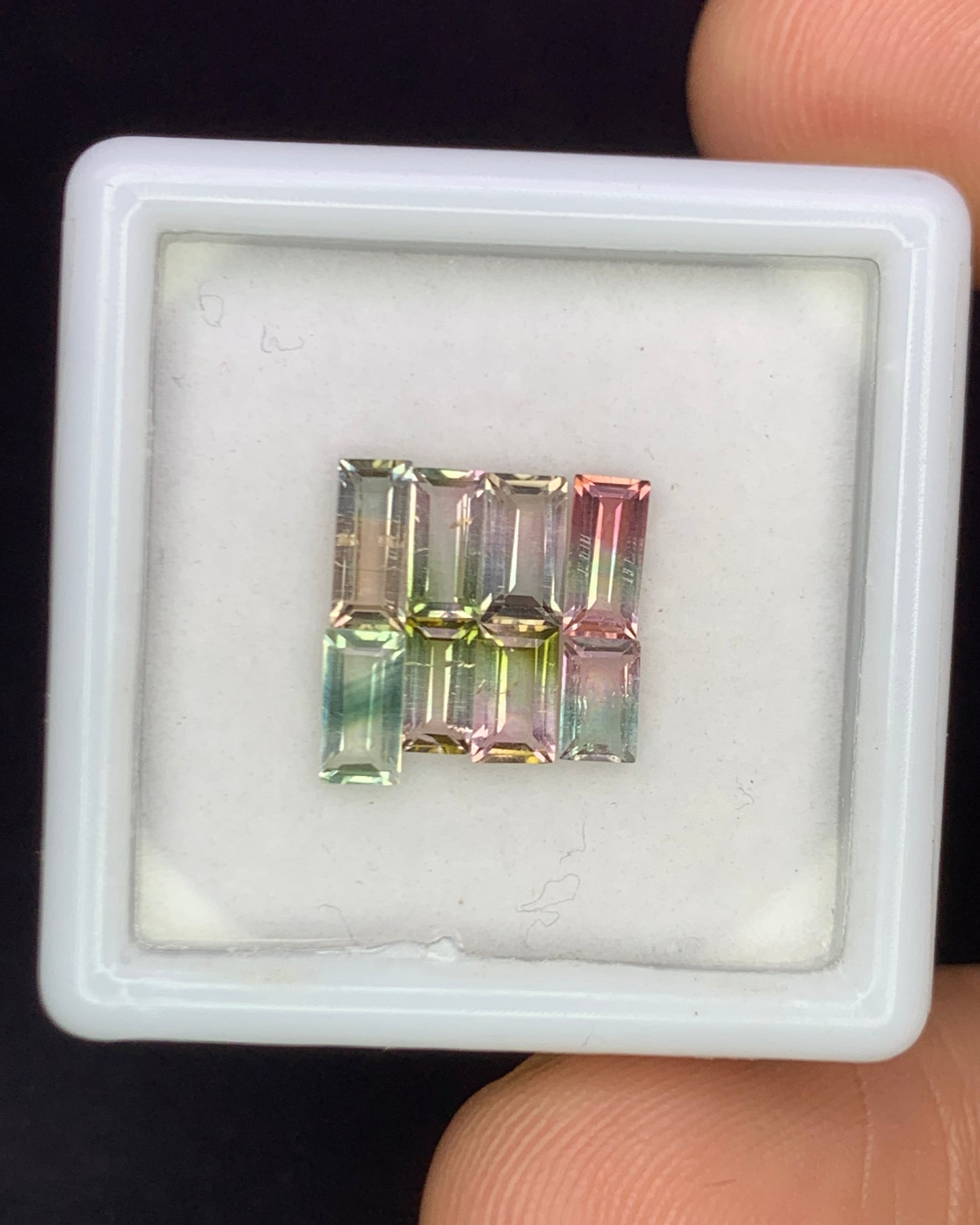 Natural Bi Color Tourmaline Lot 1.66Carat Mix Size Baguette Shape Faceted Gemstone 8 Piece Lot