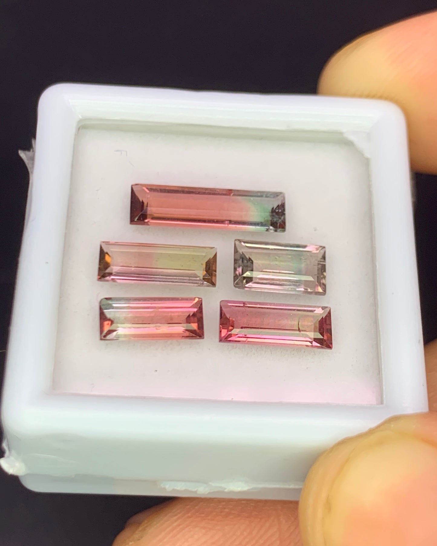 Natural Bi Color Tourmaline Lot 3.29 Carat Mix Size Baguette Shape Faceted Gemstone 5 Piece Lot
