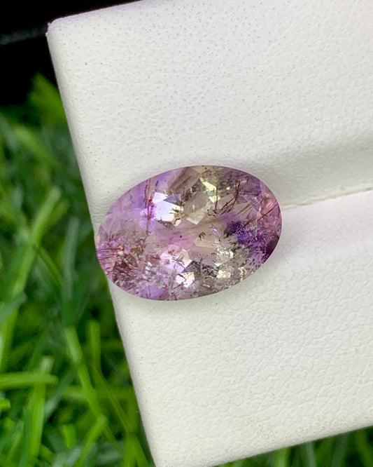 Natural Super Seven 4.08 Carat 13.1x9.1 MM Oval Shape Faceted Gemstone with 7 Crystals Healing Stone Seven Chakra Melody Stone