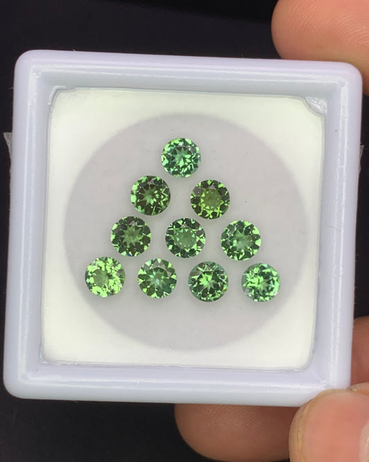 Natural Green Tourmaline Lot 4.30 Carat 5x5 MM Round Shape Faceted Gemstone 10 Piece Lot