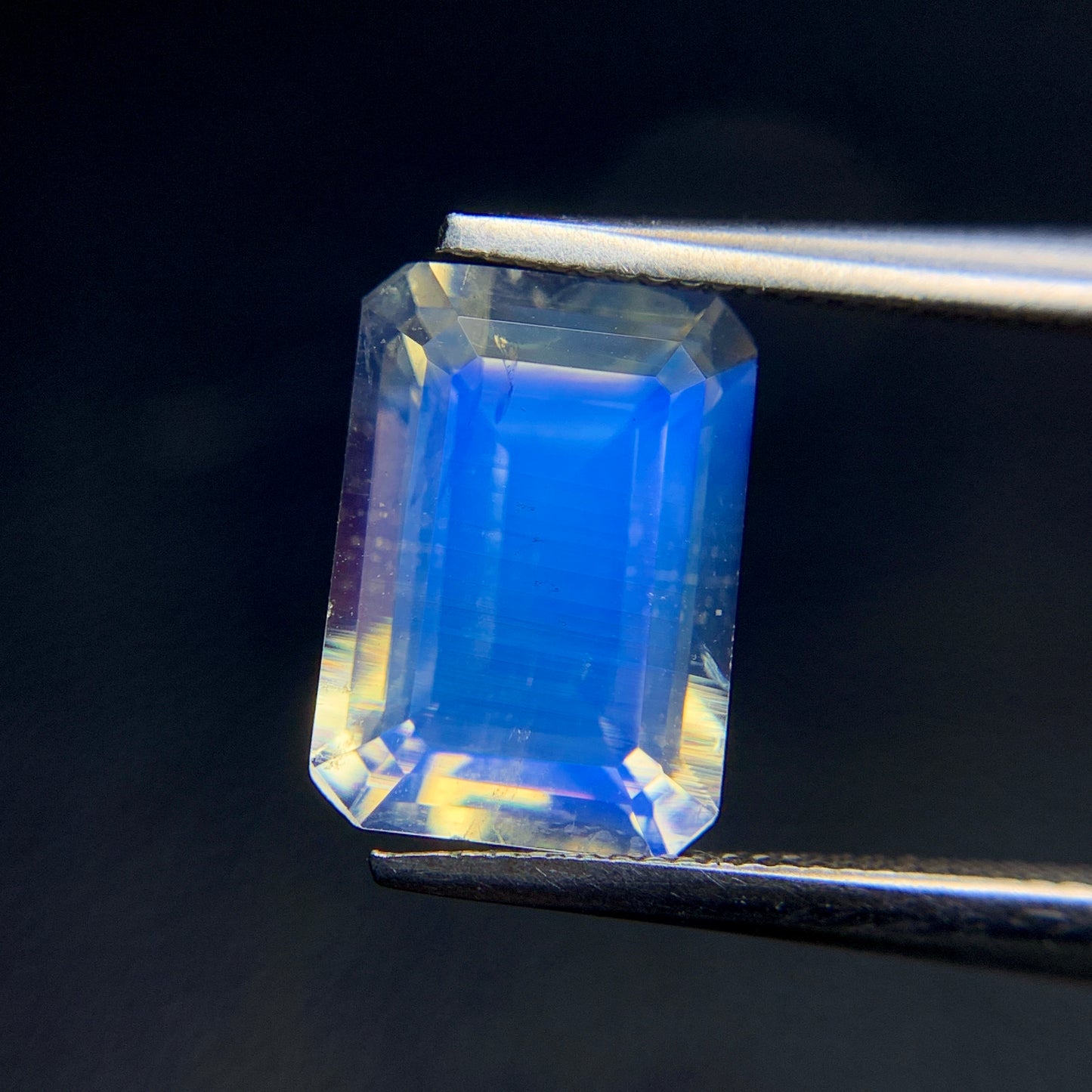 Natural Blue Fire Rainbow Moonstone 2.56 Carat 10x7.1 MM Octagon Shape Faceted Gemstone