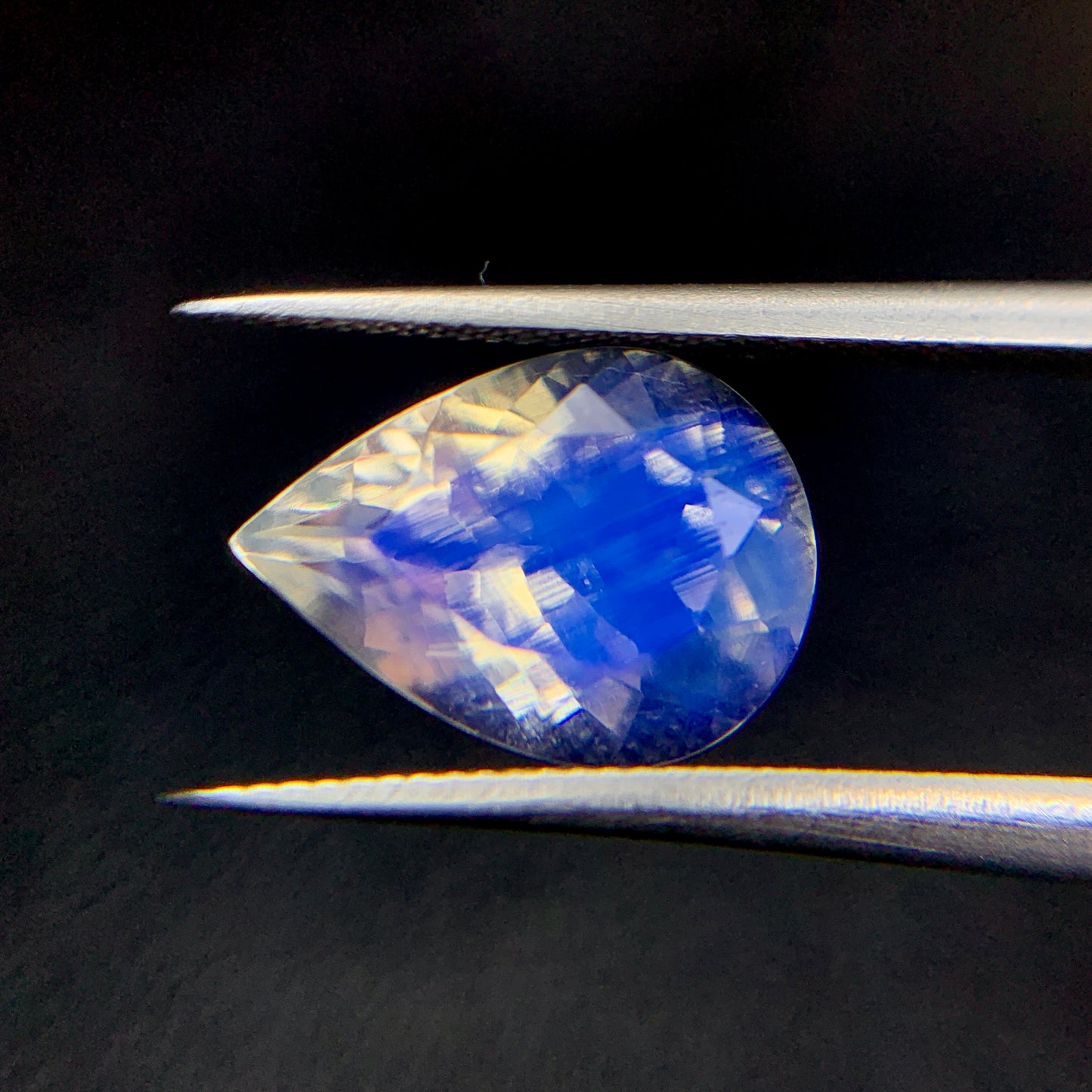 Natural Blue Fire Rainbow Moonstone 2.48 Carat 11x8 MM Pear Shape Faceted Gemstone