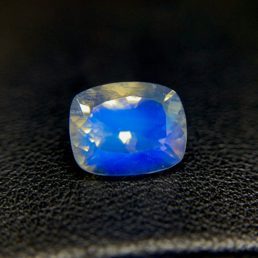 Natural Blue Fire Rainbow Moonstone 2.61 Carat 9.8x7.8 MM Cushion Shape Faceted Gemstone