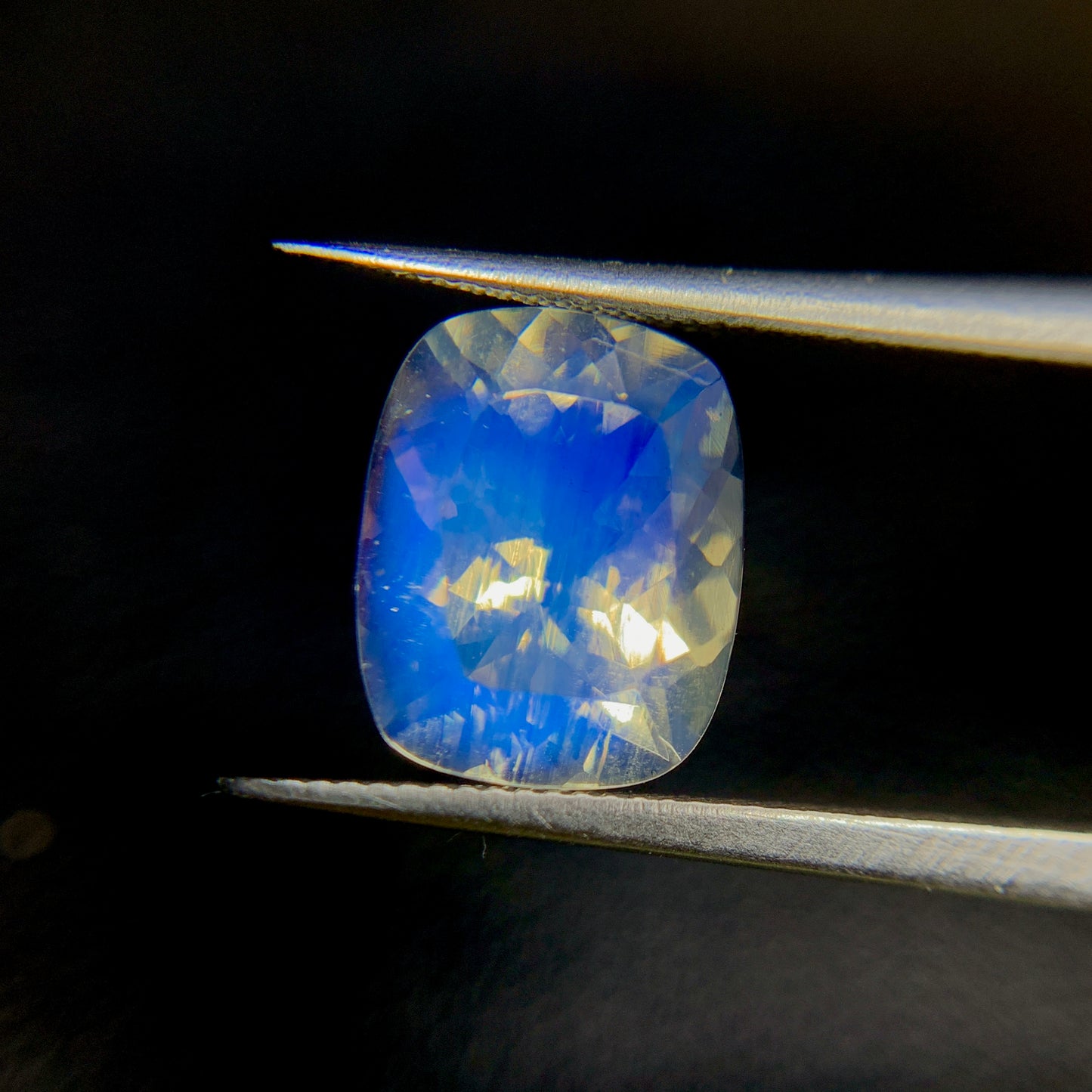 Natural Blue Fire Rainbow Moonstone 2.61 Carat 9.8x7.8 MM Cushion Shape Faceted Gemstone