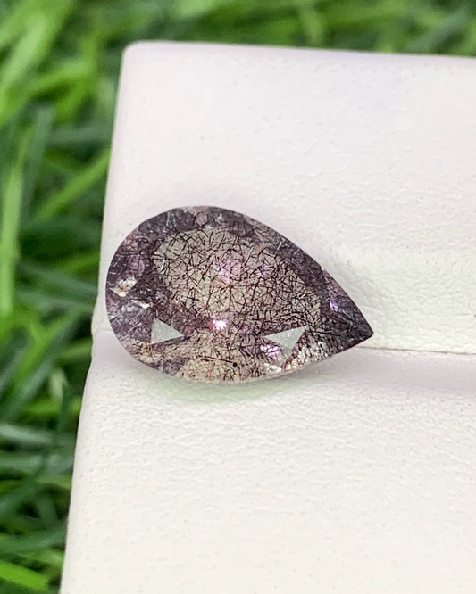 Natural Super Seven 3.85 Carat 13.9x9.8 MM Pear Shape Faceted Gemstone with 7 Crystals Healing Stone Seven Chakra Melody Stone