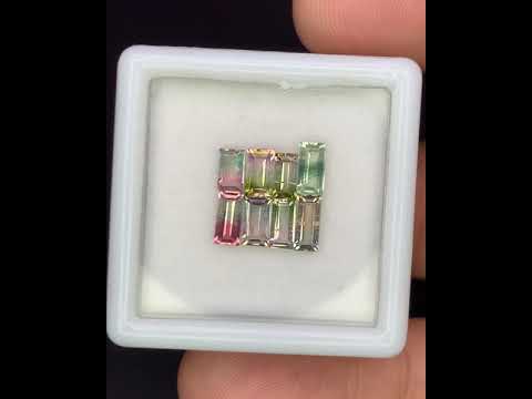 Natural Bi Color Tourmaline Lot 1.66 Carat Mix Size Baguette Shape Faceted Gemstone 8 Piece Lot