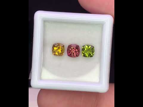 Natural Multi Color Tourmaline Lot 1.65 Carat 5x5 MM Cushion Shape Faceted Gemstone 3 Piece Lot