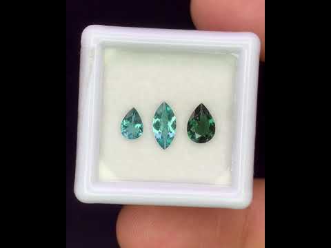 Natural Blue and Green Tourmaline Lot 1.18 Carat Mix Size Pear and Marquise Shape Faceted Gemstone 3 Piece Lot