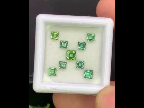 Natural Green Tourmaline Lot 1.47 Carat Mix Size Square Shape Faceted Gemstone 9 Piece Lot