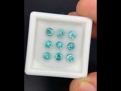 Natural Cambodian Blue Zircon Lot 4.47 Carat 4x4 MM Round Shape Faceted Gemstone 9 Piece Lot