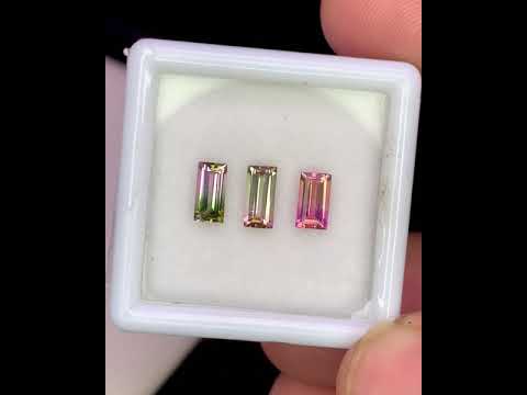 Natural Bi Color Tourmaline Lot 1.04 Carat Mix Size Baguette Shape Faceted Gemstone 3 Piece Lot