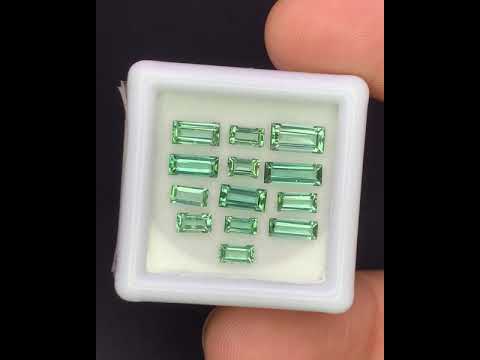 Natural Mint Green Tourmaline Lot 3.13 Carat Mix Size Baguette Shape Faceted Gemstone 13 Piece Lot