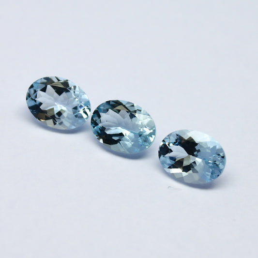 Natural Flawless Aquamarine Lot 3.18 Carat 8x6 MM Oval Shape Faceted Gemstone 3 Piece Lot