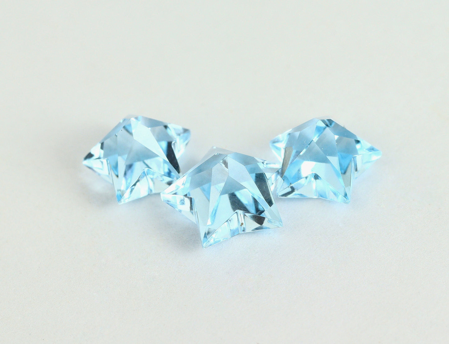 Natural Swiz Blue Topaz Lot 8.86 Carat 9.8x9.8/8.8x8.8/8.5x8.5 MM Star Shape Faceted Gemstone 3 Piece Lot