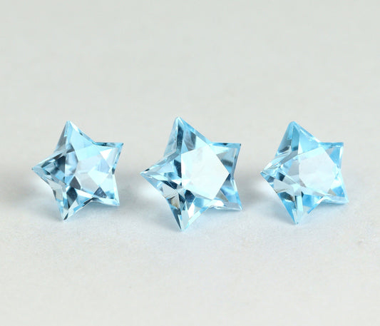 Natural Swiz Blue Topaz Lot 8.86 Carat 9.8x9.8/8.8x8.8/8.5x8.5 MM Star Shape Faceted Gemstone 3 Piece Lot