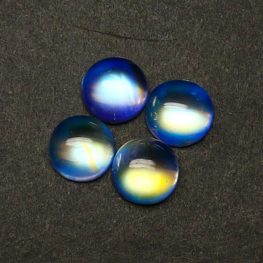 Natural Multi-Fire Rainbow Moonstone Lot (Andesine Labradorite) 8.44 Carat 8x8 MM Round Shape Cabochon Gemstone AAA+ 4 Piece Lot