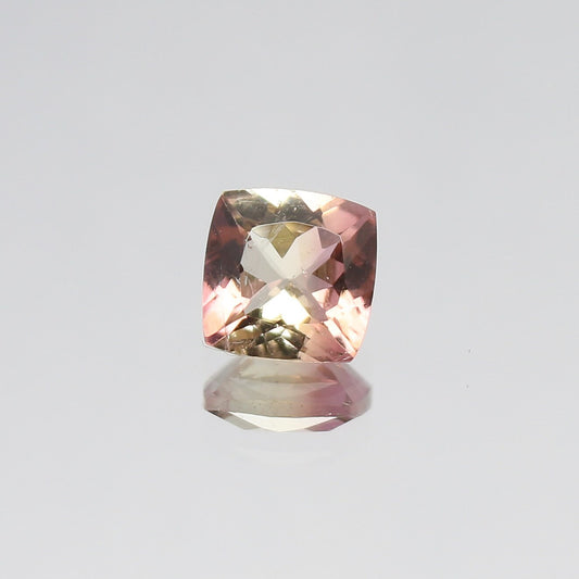 Natural Bi-Color Tourmaline 0.94 Carat 6x6 MM Cushion Shape Faceted Gemstone