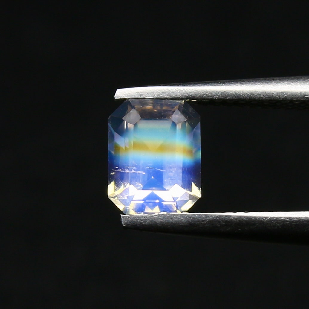 Natural Multi-Fire Rainbow Moonstone 0.58 Carat 5.6x4.3 MM Octagon Shape Faceted Gemstone