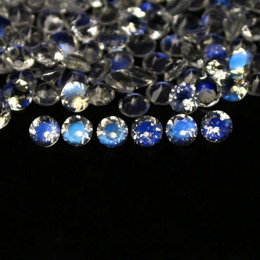 Natural Blue Fire Rainbow Moonstone Lot 3x3 MM Round Shape Faceted Gemstone